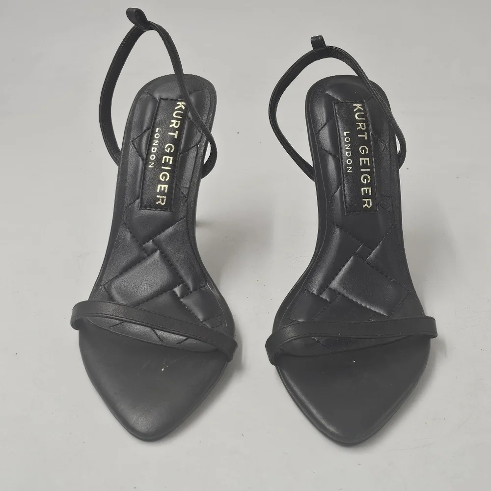 Kurt Geiger London Brixton Black Stiletto Sandals Quilted Heel Womens 6 EU36